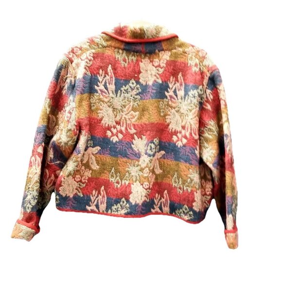 Keren Hart Vtg Multi Color Tapestry Woven Button Cropped Jacket PTP 22 Sz L - Picture 3 of 8
